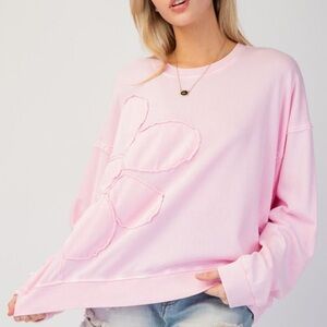 Pink Sweatshirt with Flower Patch